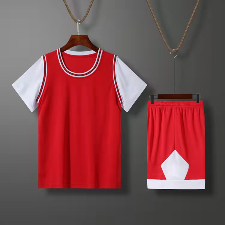 Children's short-sleeved fake two-piece light board suit for primary and middle school students Jersey training competition basketball uniform printing printing