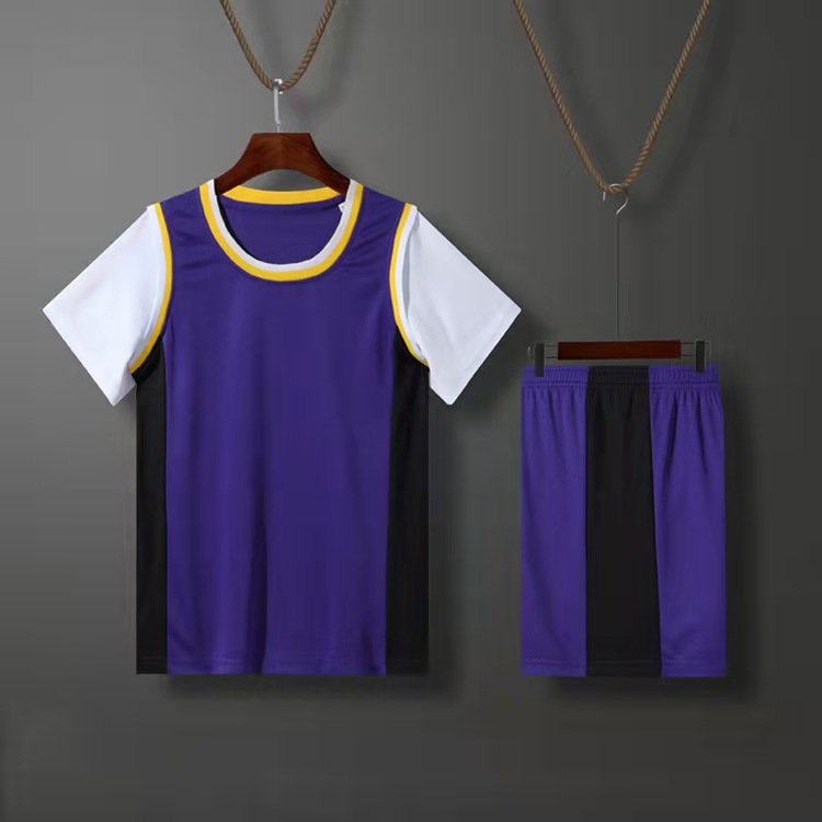 Children's short-sleeved fake two-piece light board suit for primary and middle school students Jersey training competition basketball uniform printing printing