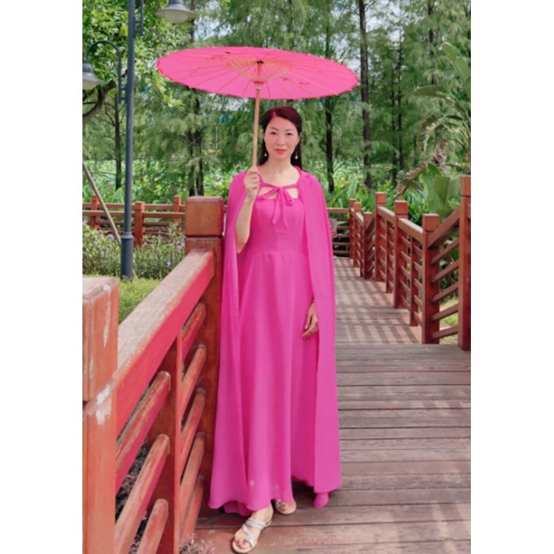 Elegant and Beautiful Chiffon Long Shawl Hanfu Cloak Stage Clothing Lace-up Retro Women's Clothing Group Activity Clothing