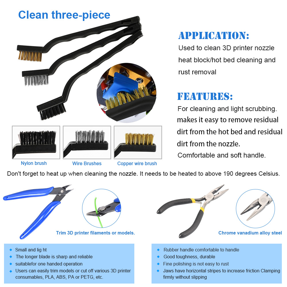 3D printer accessories cleaning and disassembly tool DIY tool kit 3D printer accessories tool set
