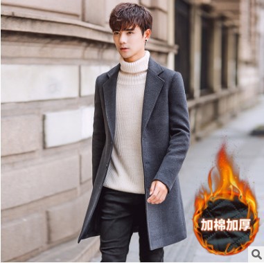 Woolen Outwear 2024 New Korean Style Slim Mid-Length Windbreaker Outwear Men's Thickeneded Warm Woolen Outwear