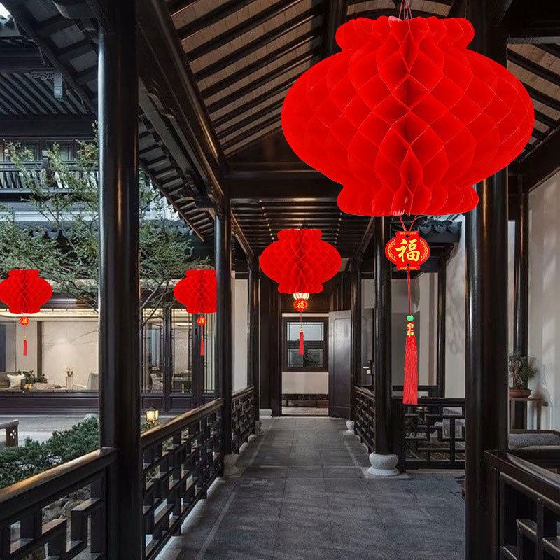 Factory wholesale plastic paper lantern series honeycomb lantern folding red safety lamp advertising paper lantern
