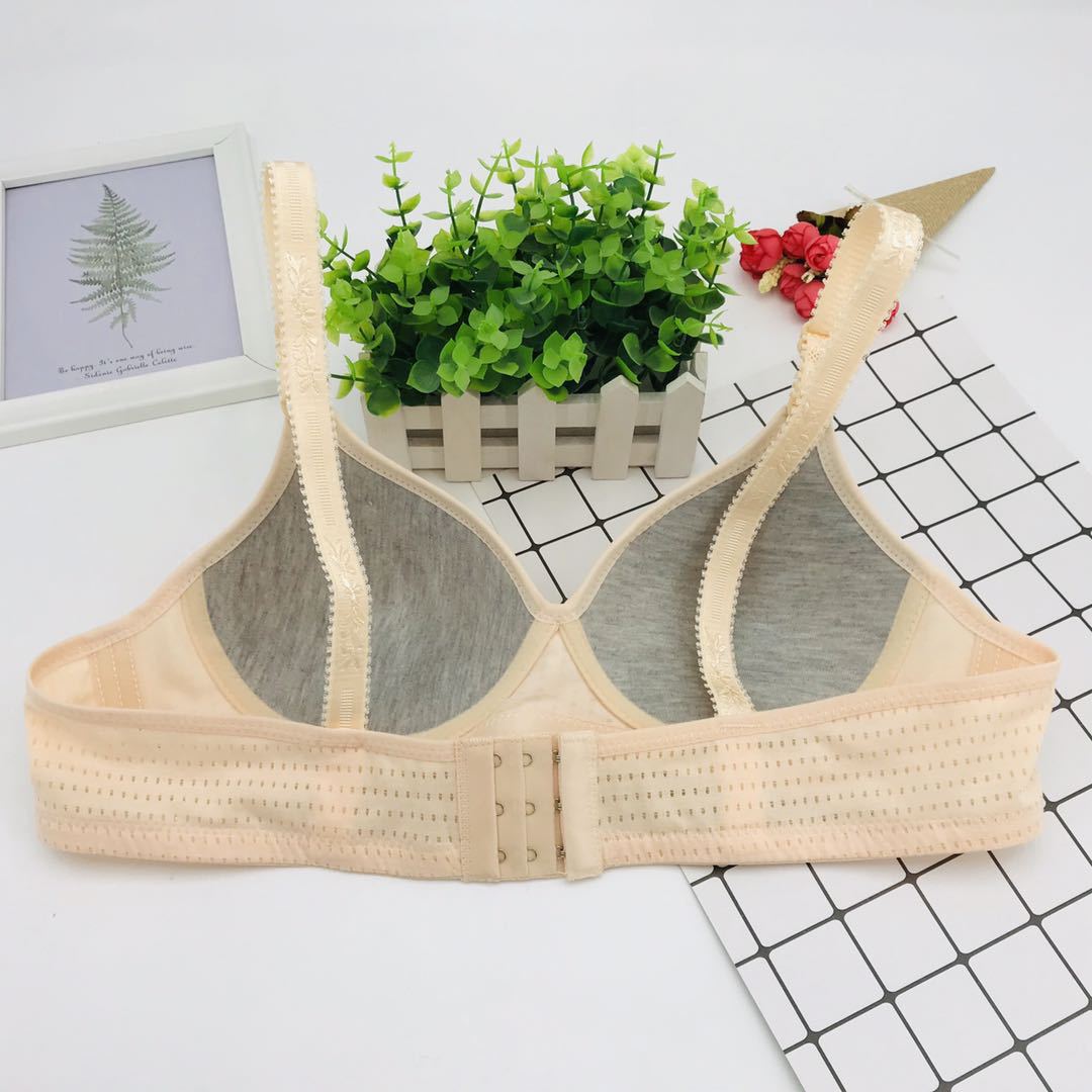 Bamboo Charcoal Lining Cup Cotton Bra 3-breasted Non-steel Rings Bra Mother's Bra Pure Cotton Thin Auntie Large Size 46