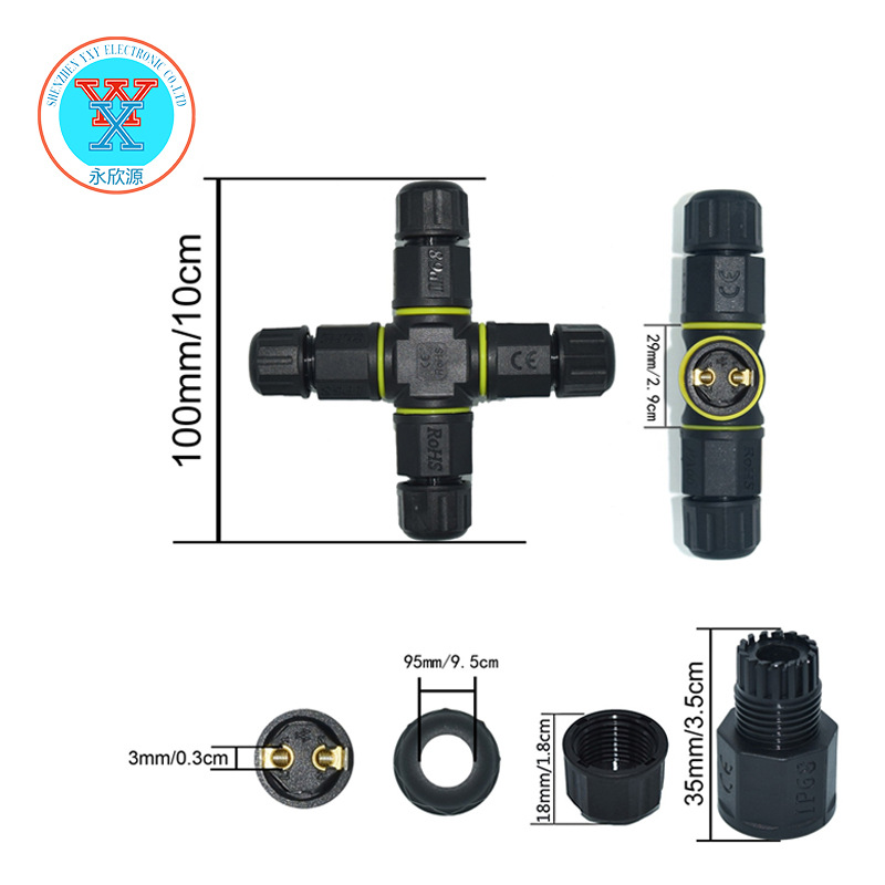 Direct selling YXYM20 cross type nylon waterproof connector four-way Aviation plug screw lock wire LED professional