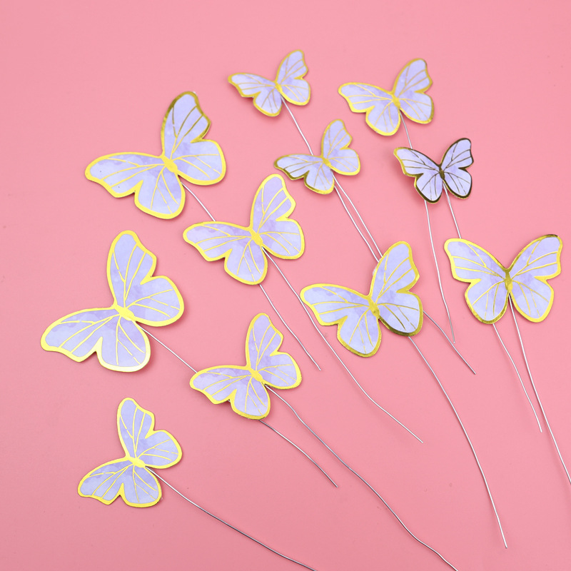 Birthday Cake Decoration Baking Plug-In Comic Colorfulful Bronzing Butterfly Wave Flag DIY Popular Dessert Table Decoration