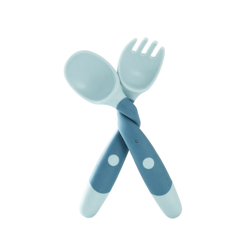 Manufacturers supply children's learning to eat training tableware twist fork spoon silicone soft spoon baby bendable spoon