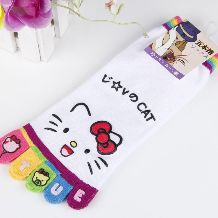Spring and Autumn Boneless Toe Socks Cute Dot Cartoon Women's Toe Socks Sweat-Absorbent Breathable Smiling Bear Ins Cotton Socks