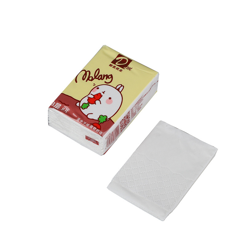 Factory wholesale 3-layer 8-piece handkerchief paper towel printed LOGO napkin portable facial tissue small bag paper towel 10 packs/piece