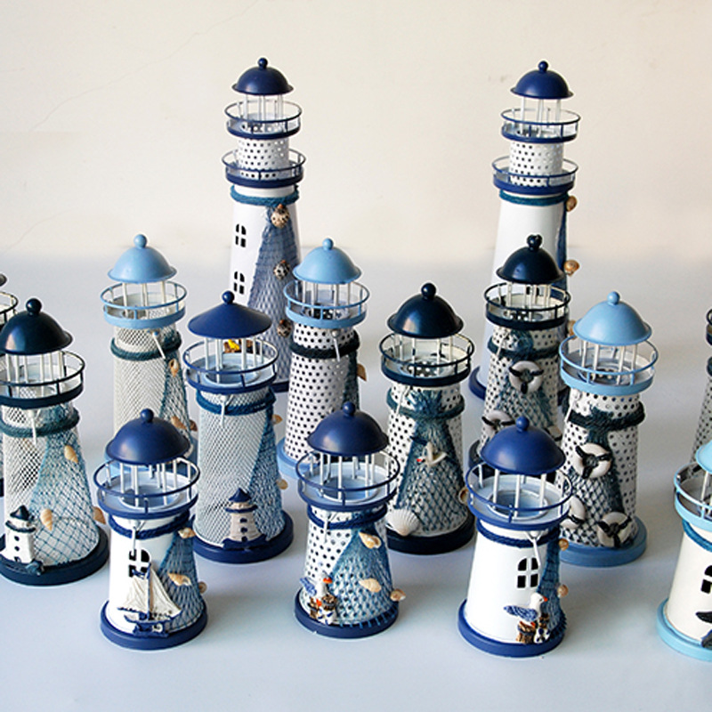 Железный подсвечник в форме маяка, средиземноморские романтические украшения, реквизит для съемок, настольный декор, украшения в виде океанского маяка