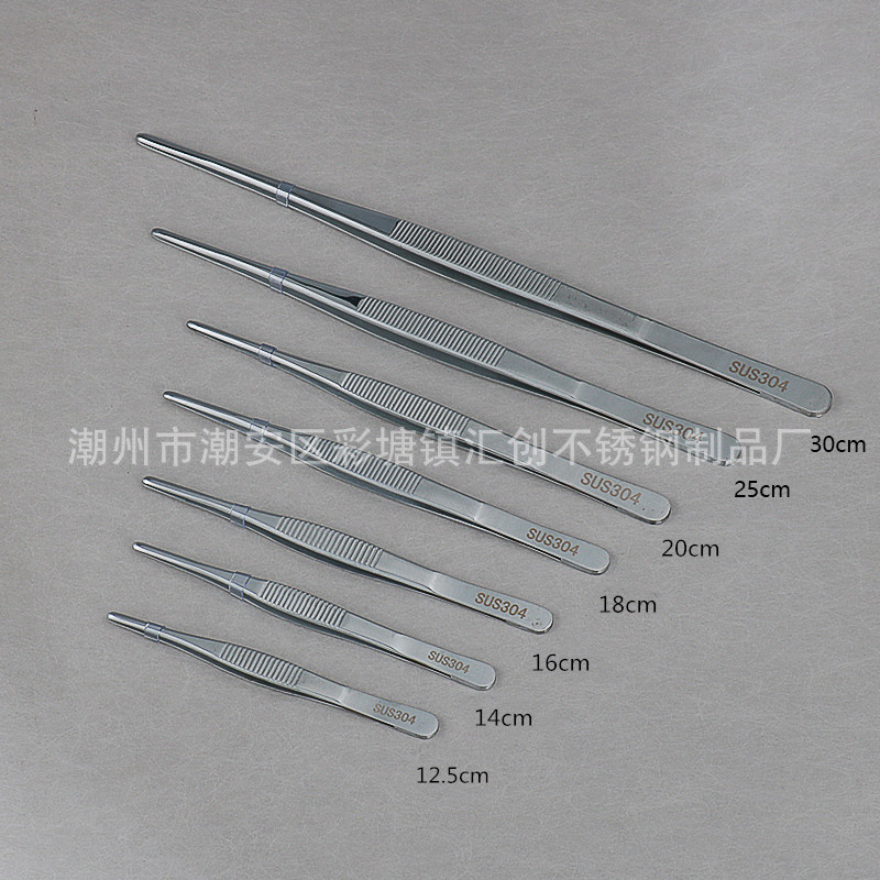 High-End Thickeneded Anti-Iodine Dressing Tweezers 125-300mm Refined Stainless Steel Round Art Tweezers Landscaping Clips