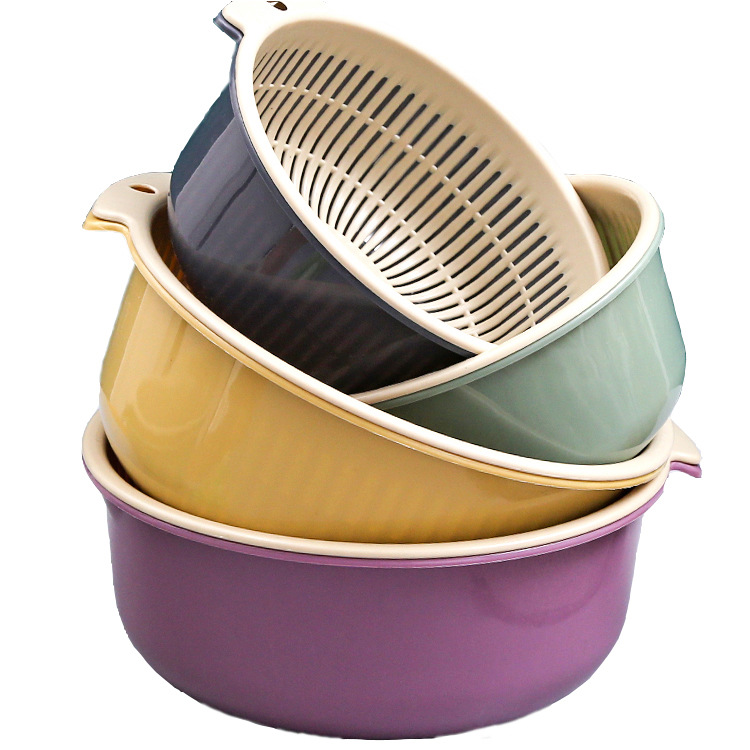 Double-layer Vegetable Washing Basin Draining Basket Kitchen Draining Artifact Household Multifunctional Plastic Round Leakage Basket Fruit Basket