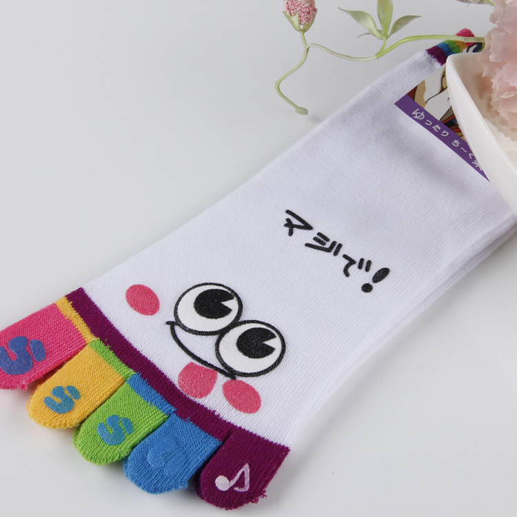 Spring and Autumn Boneless Toe Socks Cute Dot Cartoon Women's Toe Socks Sweat-Absorbent Breathable Smiling Bear Ins Cotton Socks
