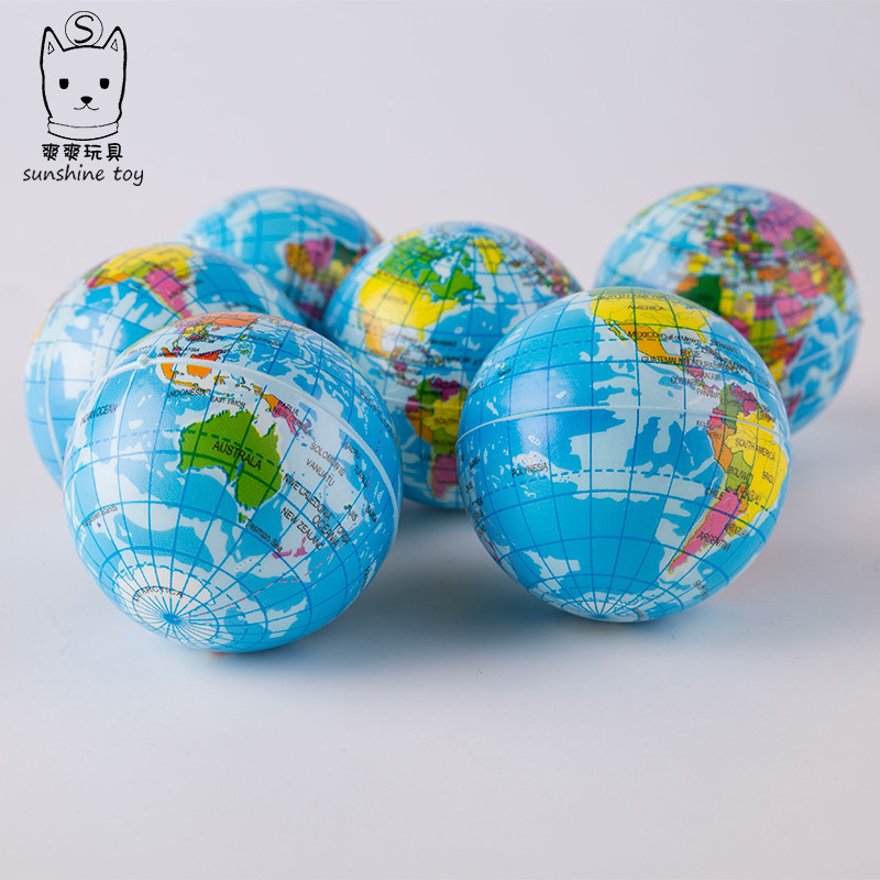 Cross-border wholesale Pu Earth 63mm stress ball children's decompression toy ball science and education map foam sponge globe