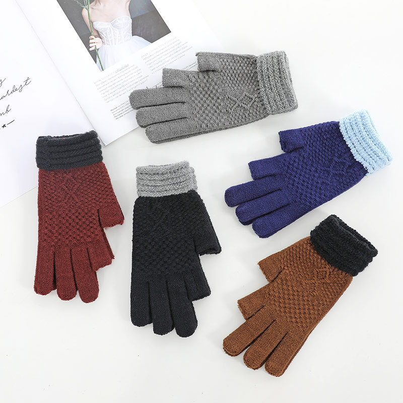 Men's and Women's Winter Exposed Two-finger Gloves Office Writing Typing Exposed-finger Warm Color-matching Knitted Finger Gloves