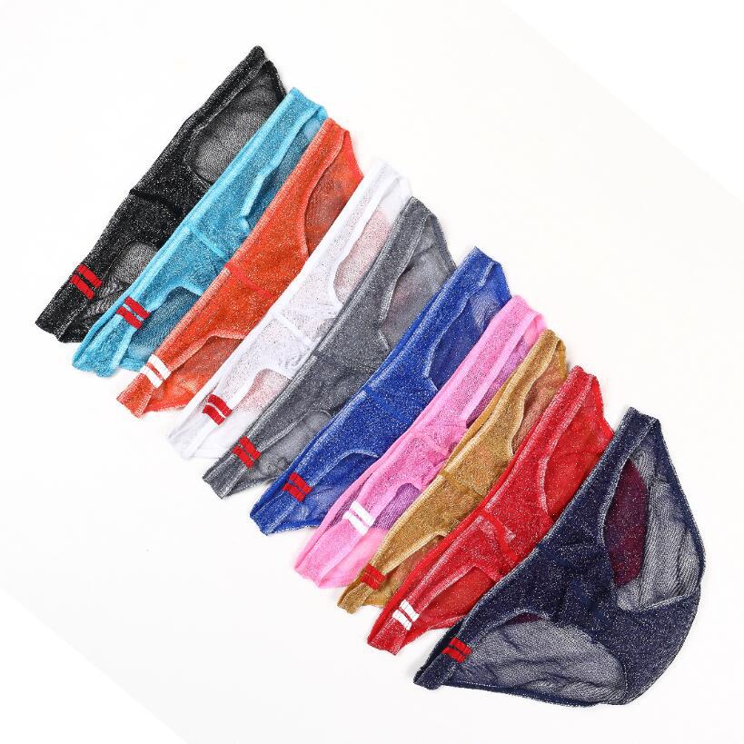 European and American Wholesale Men's Underwear Nightclub European and American See-Through Fine Mesh Pouch Low-Waist Briefs Large Size E078