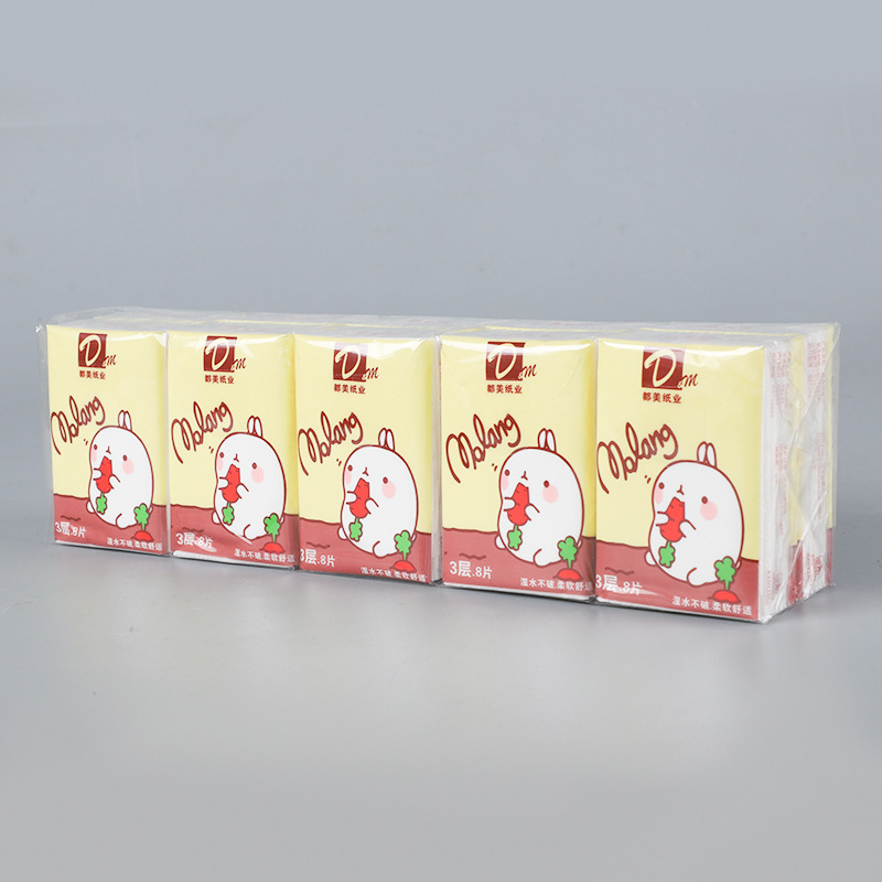 Factory wholesale 3-layer 8-piece handkerchief paper towel printed LOGO napkin portable facial tissue small bag paper towel 10 packs/piece