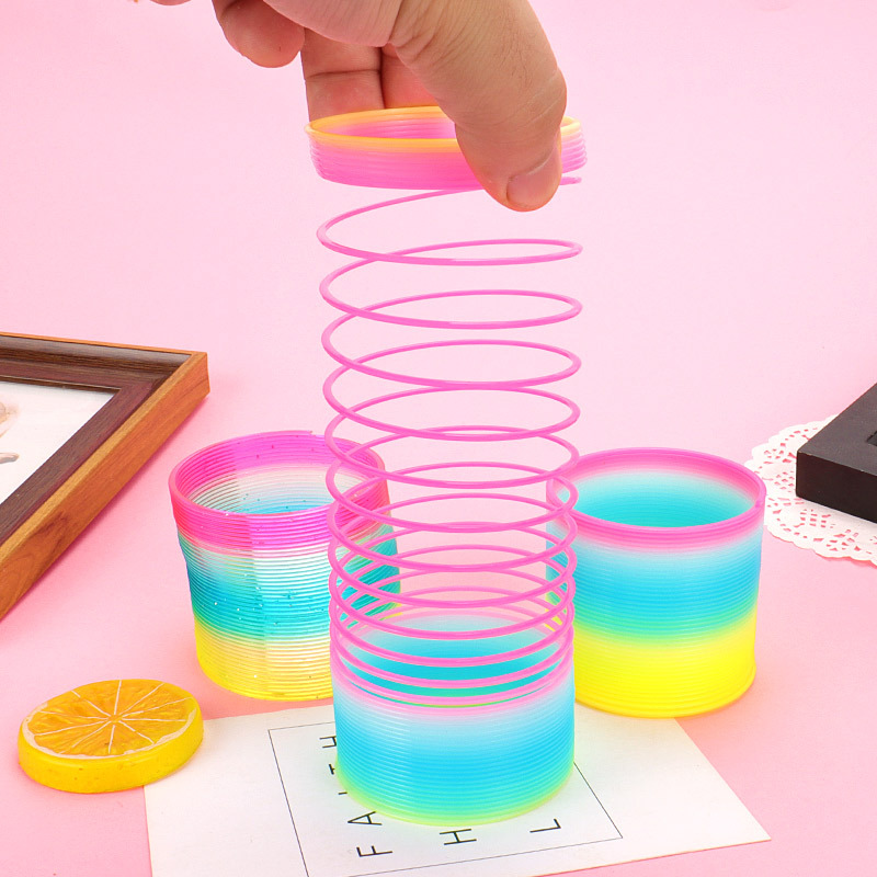 Medium-sized boxed rainbow ring Jenga 6.5 * 6CM children's spring ring hot selling stall toys wholesale