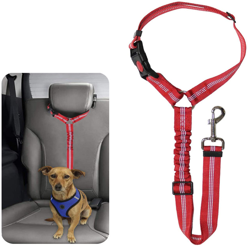 Pet Car Seat Belt Rope Ring Dog Car Retractable Elastic Reflective Belt Dog Leash Cross-Border E-Commerce