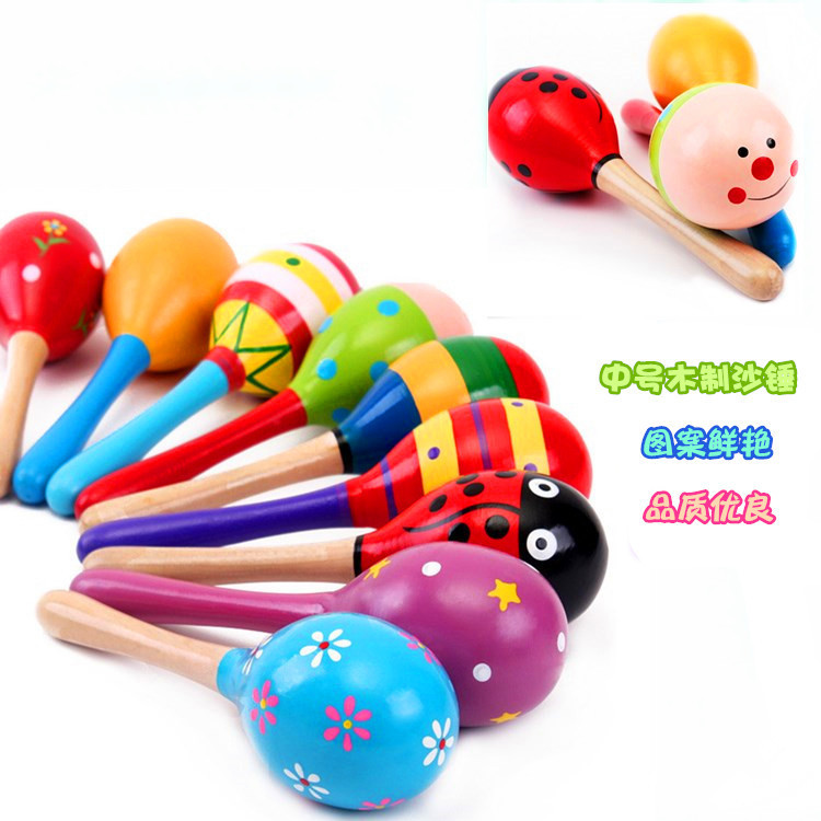 Wooden 20cm medium sand hammer wooden cartoon sand ball kindergarten Orff early education toy manufacturers wholesale