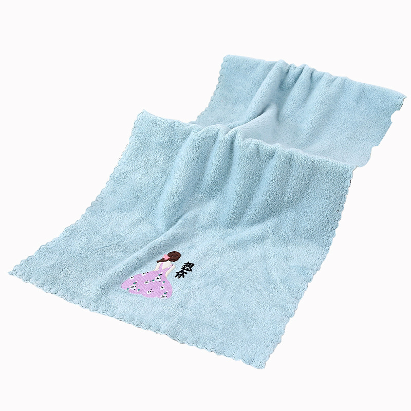 Coral Fleece Towel Cartoon Plain Printed Face Towel Face Towel Double-Sided Absorbent Soft Thickened Household Towel for Adults