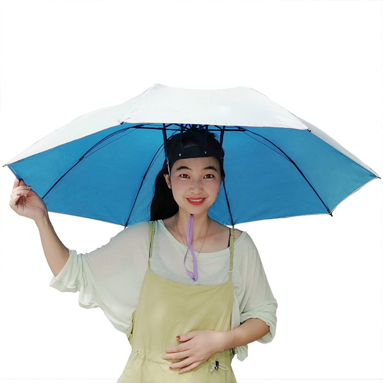 Fashion Creative Gift Three-fold Fishing Umbrella Handless Sunny Umbrella Headband Super Strong Large Hat Umbrella Printable Advertising