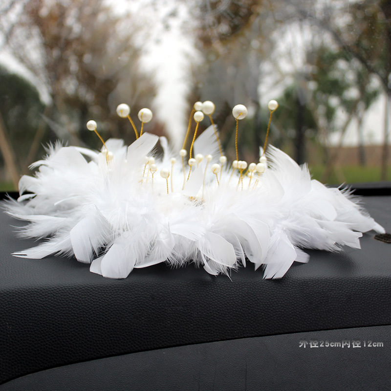 Pearl Crown feather mobile phone anti-slip mat creative car supplies Camellia female car ornaments jewelry manufacturers