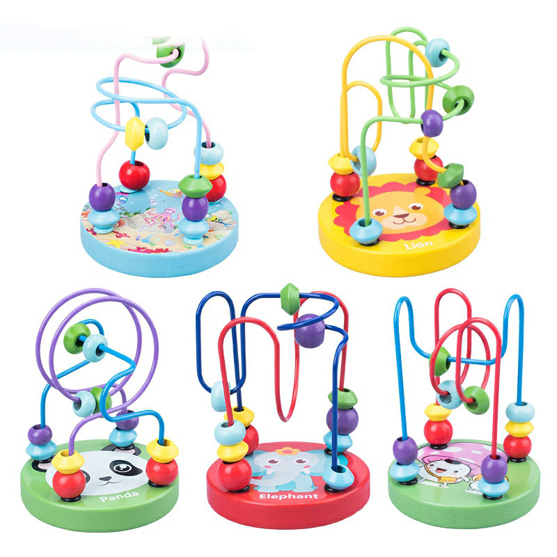 Children's Cartoon Smart Mini Beaded Wooden Building Blocks Male and Female Baby Educational Toys Holiday Gifts