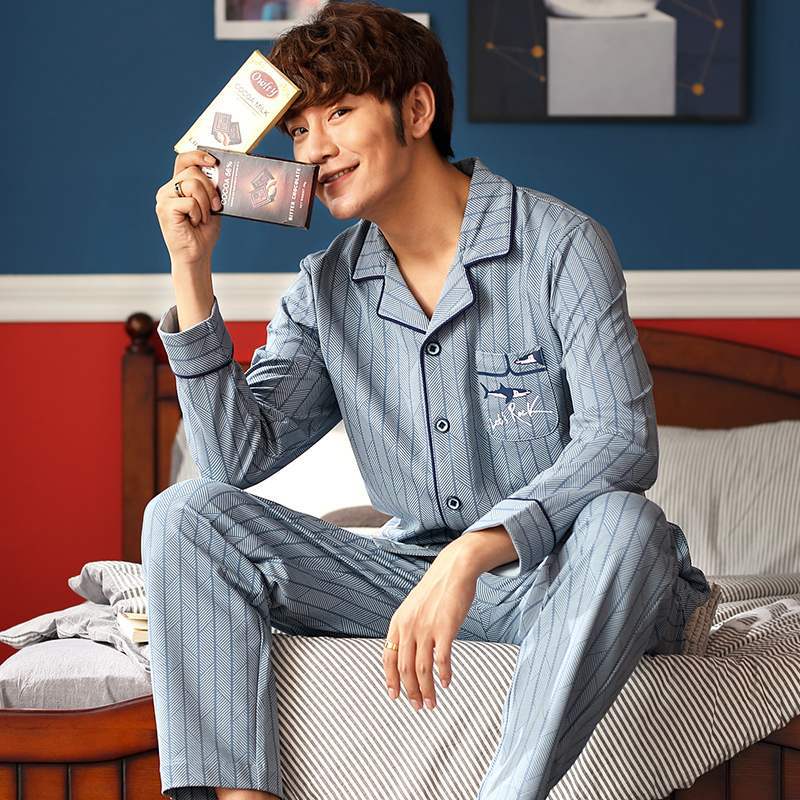 Pajamas Men's Spring and Autumn Cotton Long Sleeve Thin Cotton plus size Autumn and Winter Home Clothes suit Men's Winter