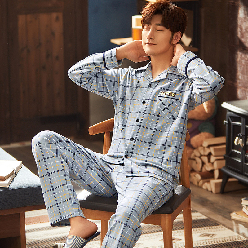 Pajamas Men's Spring and Autumn Cotton Long Sleeve Thin Cotton plus size Autumn and Winter Home Clothes suit Men's Winter