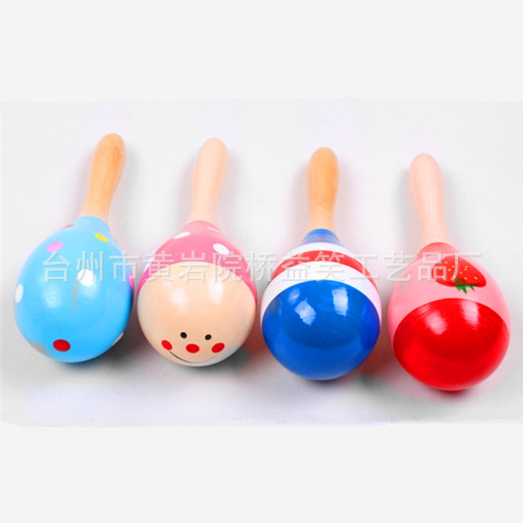 Wooden small sand hammer wooden cartoon 12cm sand ball kindergarten early education toy manufacturers wholesale