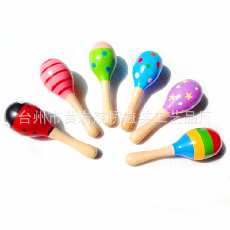 Wooden small sand hammer wooden cartoon 12cm sand ball kindergarten early education toy manufacturers wholesale