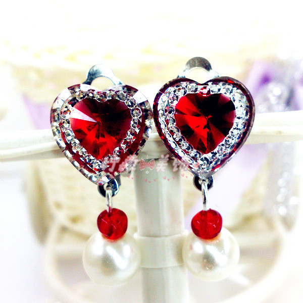 Children's Ear Clip Earrings Princess No Ear Holes Women's Fake Earrings Love Flash Diamond Children's Earrings Ear Pendant Ear Accessories