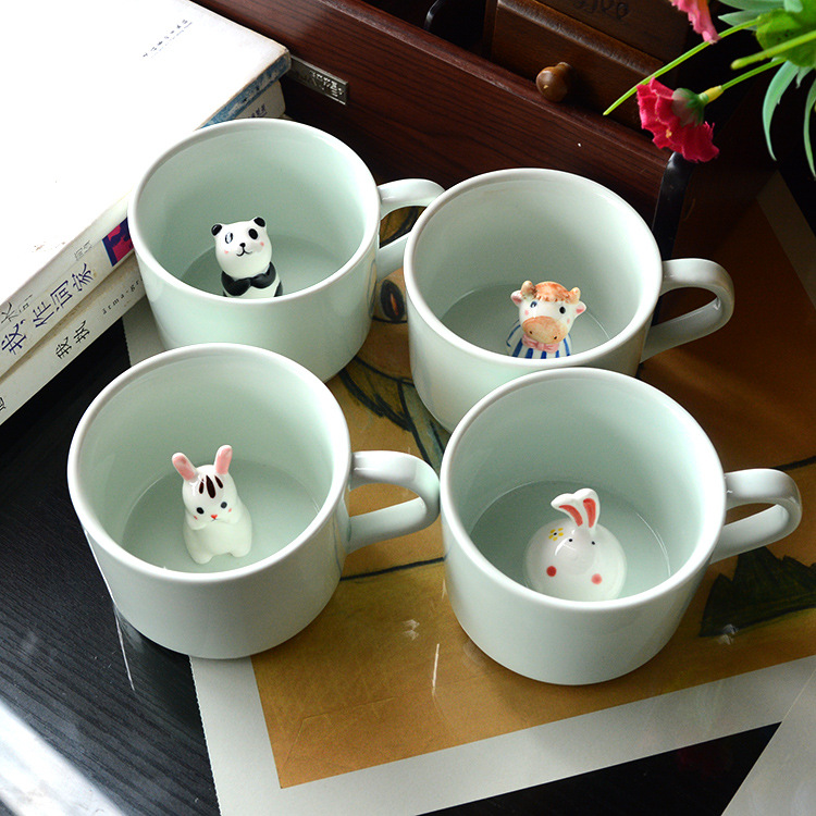 3D three-dimensional hand-painted animal Cup ceramic cup Mug Coffee Cup celadon Tea Cup support LOGO