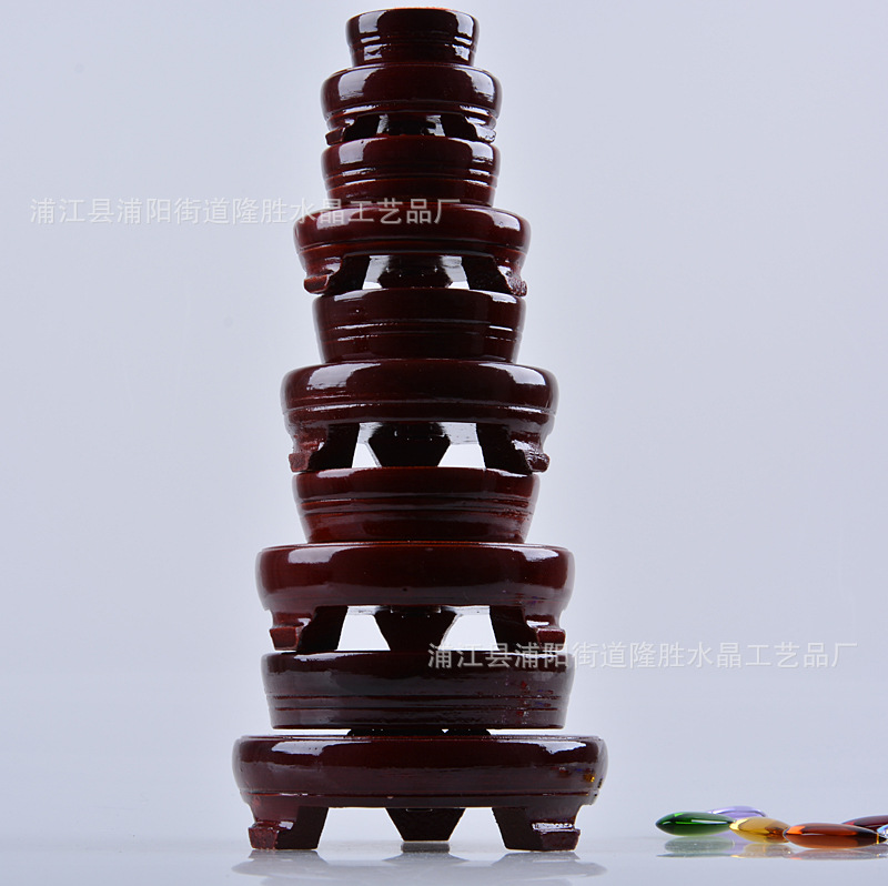 Crystal light ball transparent trapezoidal base ornamental stone concave ball base wholesale crystal ball wooden base