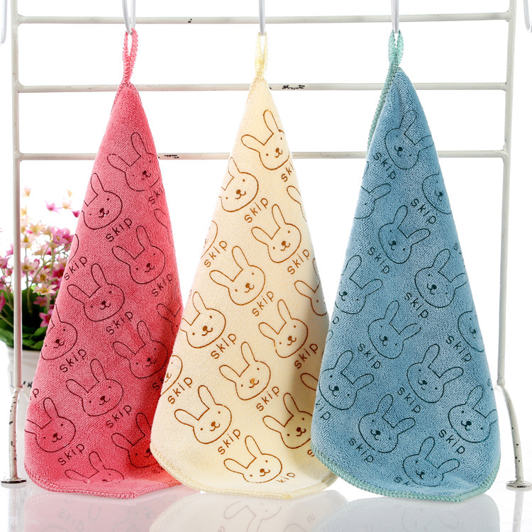 Square towel factory direct kindergarten cartoon square towel bamboo fiber wool printing 25*25 square towel with Hook