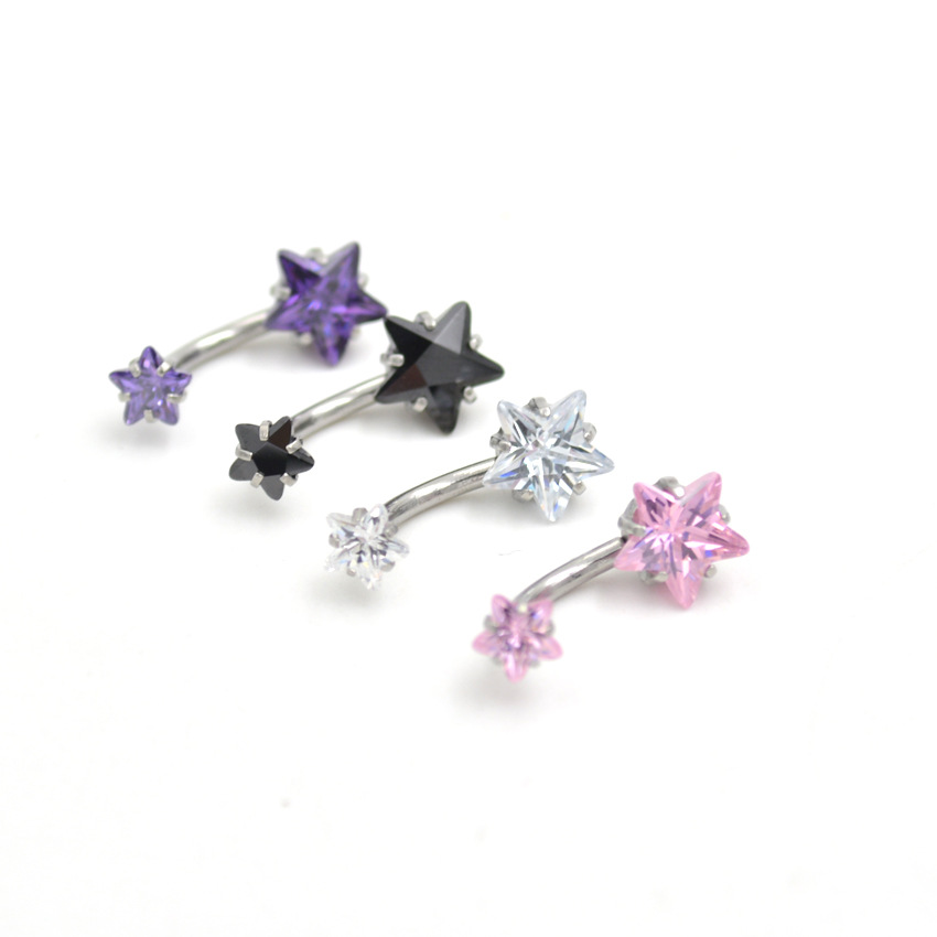 Factory Direct Sales 8mm Five-Pointed Star Double-Headed Zircon Navel Ring Body Piercing Double Zircon Navel Nail