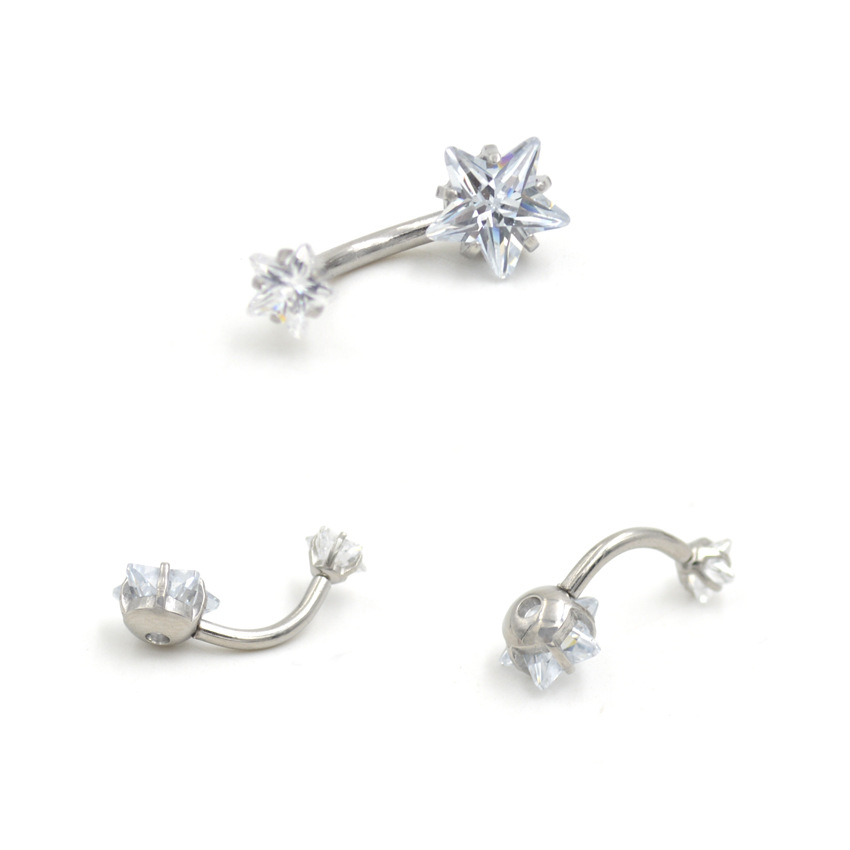 Factory Direct Sales 8mm Five-Pointed Star Double-Headed Zircon Navel Ring Body Piercing Double Zircon Navel Nail