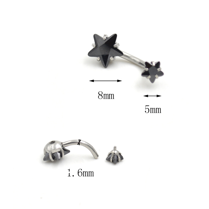 Factory Direct Sales 8mm Five-Pointed Star Double-Headed Zircon Navel Ring Body Piercing Double Zircon Navel Nail