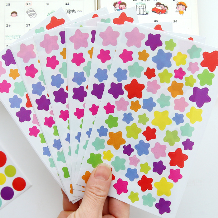 A12 Korean Stickers Colorfulful Dot Heart Five-Star Decorative Stickers Handbook DIY Photo Album Rainbow Decorative Stickers