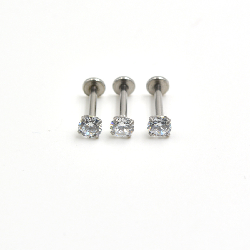 Manufacturer Produces 4mm Round Zircon Lip Studs, Colorfulful Zircon Lip Studs, Electroplated Rose Gold Zircon Stud Earrings