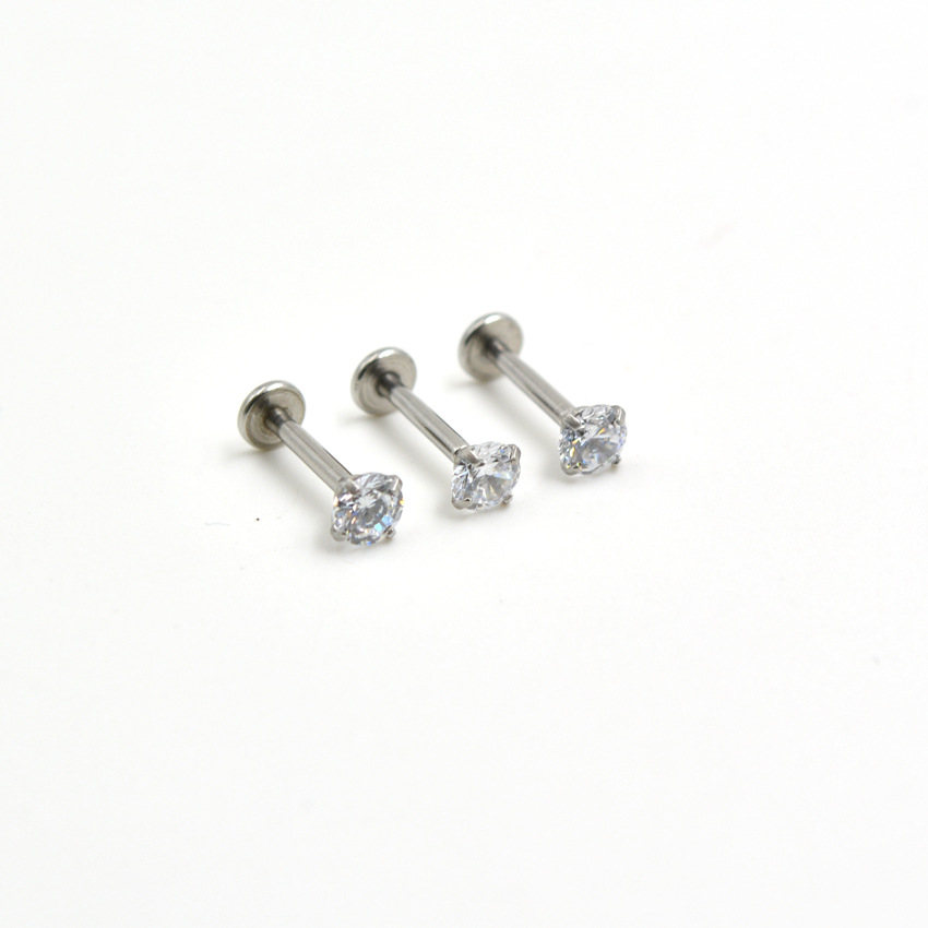 Manufacturer Produces 4mm Round Zircon Lip Studs, Colorfulful Zircon Lip Studs, Electroplated Rose Gold Zircon Stud Earrings