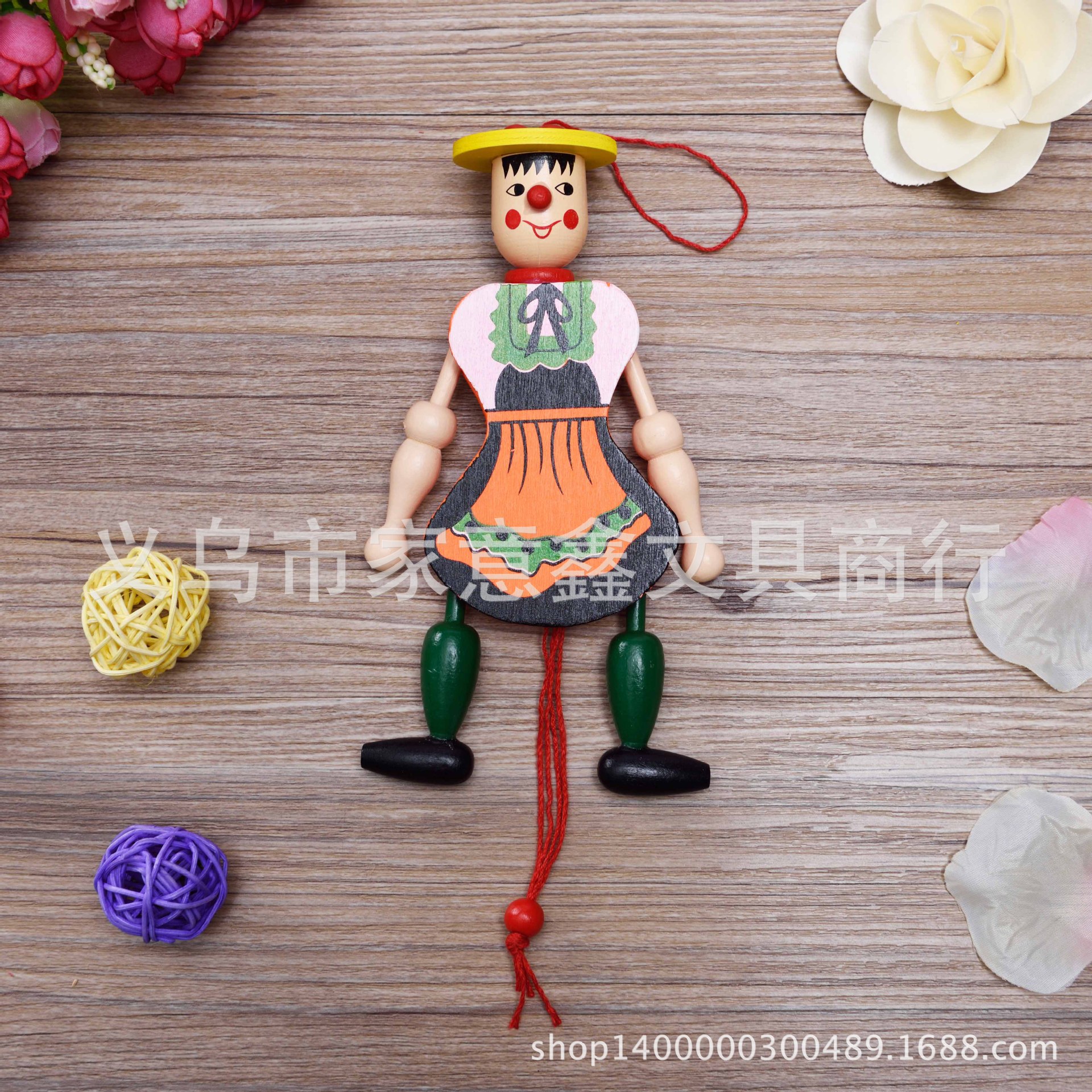 Wooden Toy Medium Pull String Puppet Girl Pull String Man Street Stall Temple Party Sales