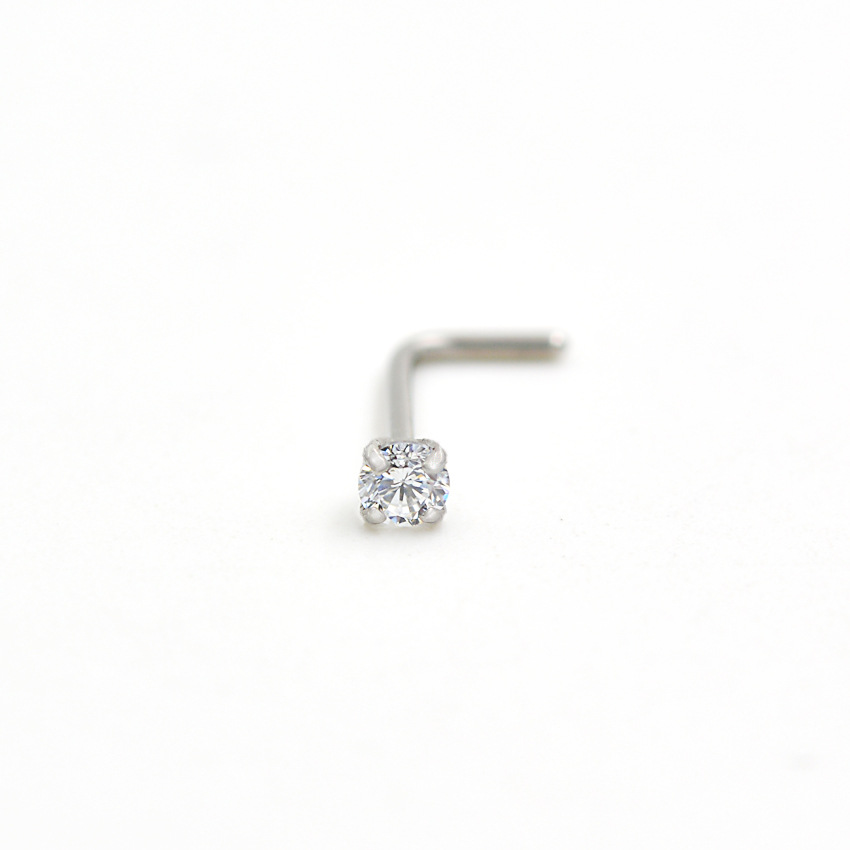 European and American fashion AAA grade 3mm round zircon bend l nose nail puncture medical stainless steel vacuum gold plated 7 nose bend