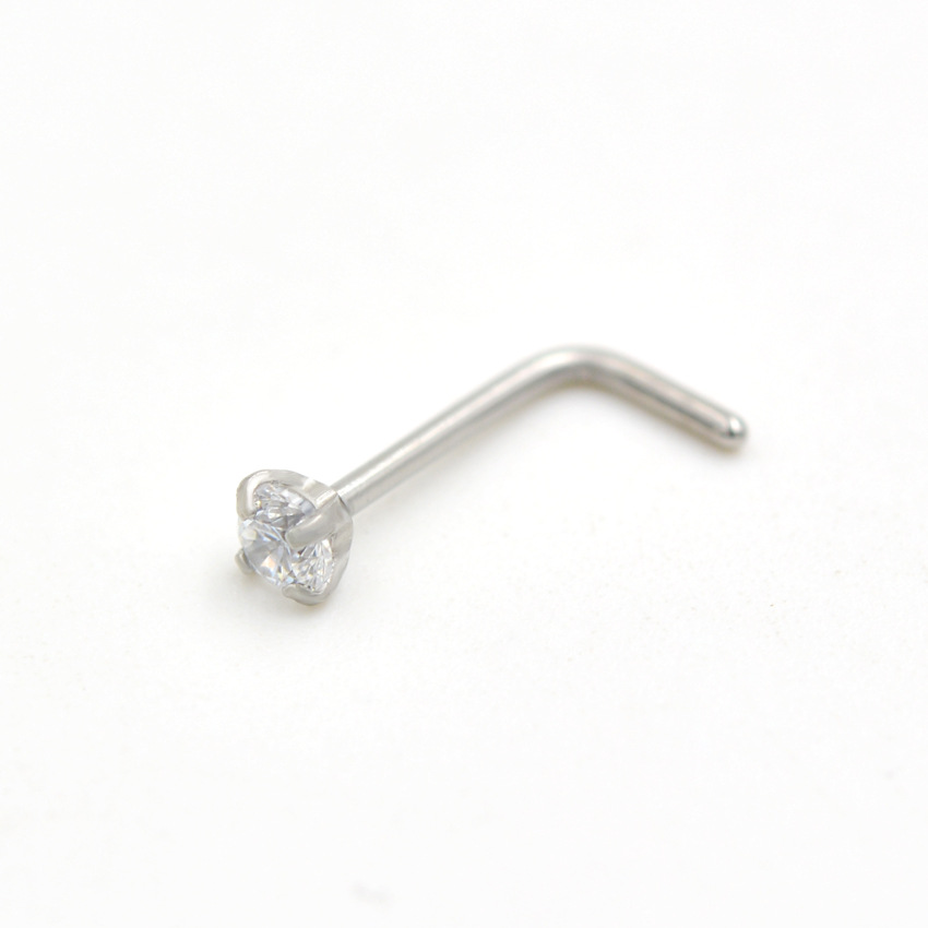 European and American fashion AAA grade 3mm round zircon bend l nose nail puncture medical stainless steel vacuum gold plated 7 nose bend