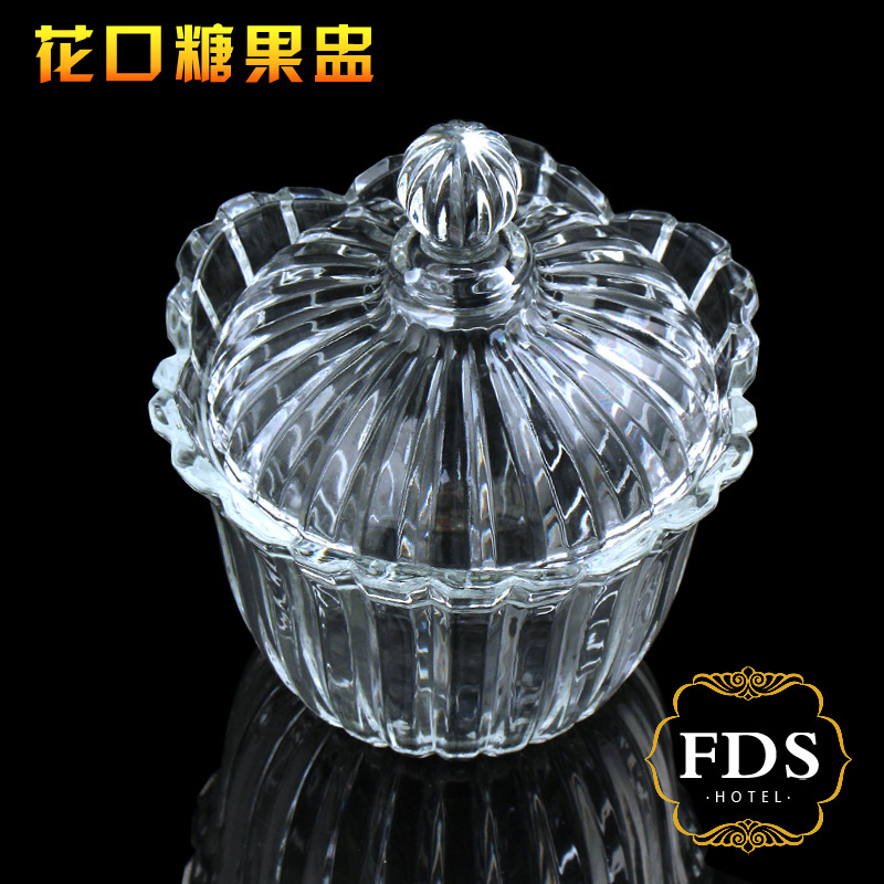 008 sugar jar crystal glass sugar jar jewelry box flower mouth candy cup wedding transparent Crown flower mouth candy cup batch