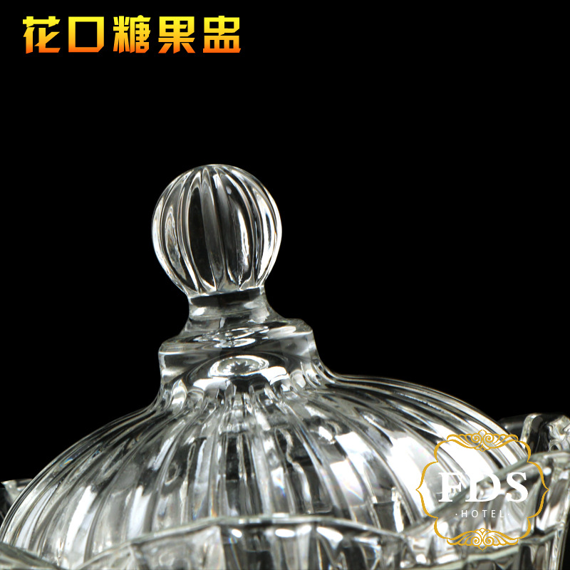 008 sugar jar crystal glass sugar jar jewelry box flower mouth candy cup wedding transparent Crown flower mouth candy cup batch