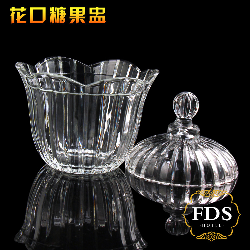008 sugar jar crystal glass sugar jar jewelry box flower mouth candy cup wedding transparent Crown flower mouth candy cup batch