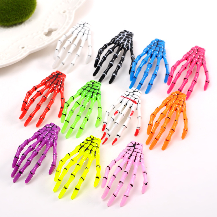 Cross-Border Hand Bone Funny Hairpin Halloween Ornaments Ghost Claw Skull Claw Fluorescent Hairpin Halloween Harajuku Headdress