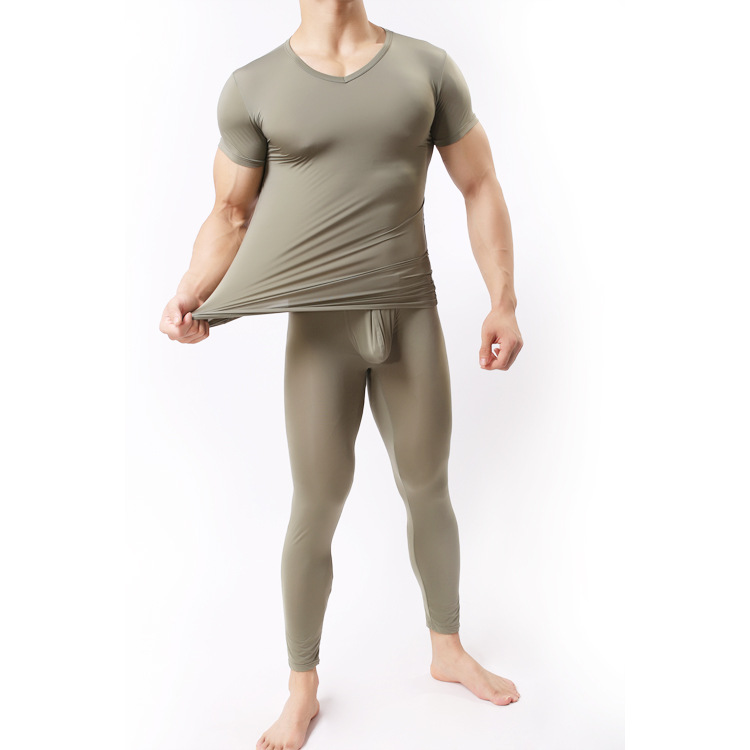 Ultra-thin Short-sleeved Men's Sports Base T-shirt Solid Color Nylon Comfortable Soft Underwear T-shirt