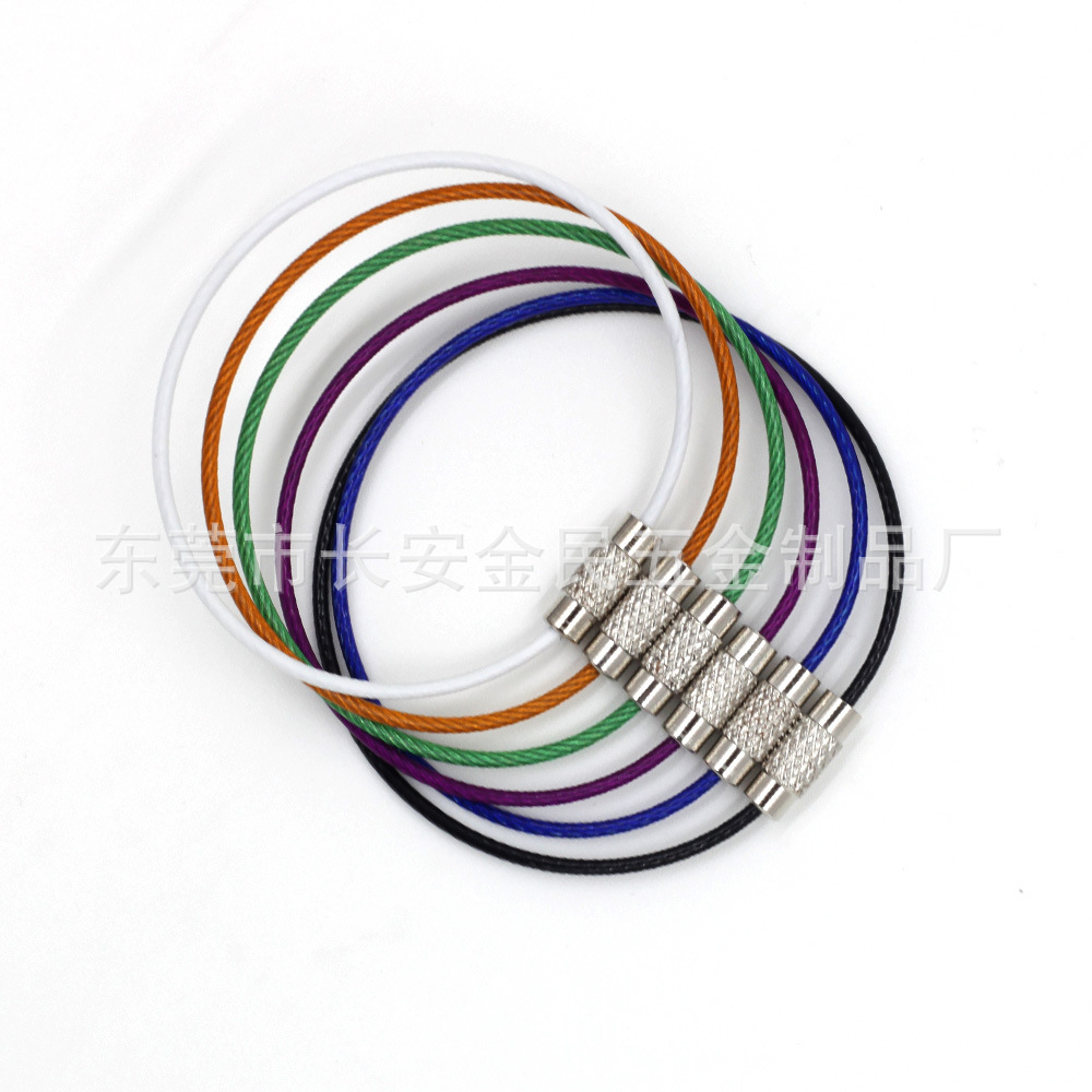 Colorful Painted 304 Stainless Steel Wire Rings, Colorful Coated Luggage Tag Keychain Wire Rope for Handmade DIY